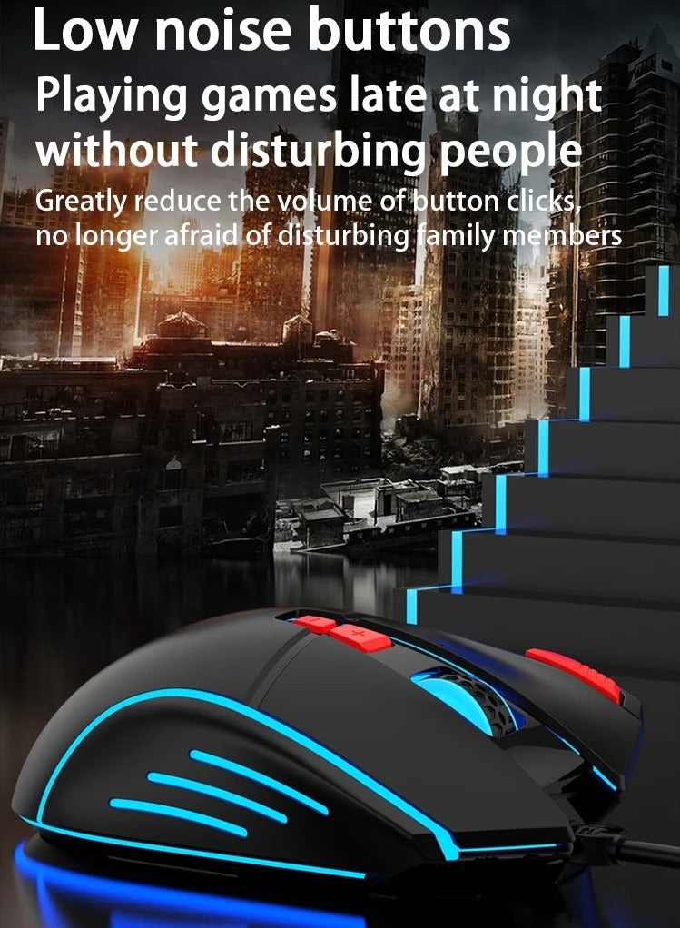 ماوس ألعاب سلكي Q6 USB، ماوس كمبيوتر عالي الدقة قابل للتعديل، تصميم مريح متوهج، ماوس ألعاب أنيق متين بـ 8 أزرار للكمبيوتر المحمول والكمبيوتر الشخصي، (أزرق) - Image 4