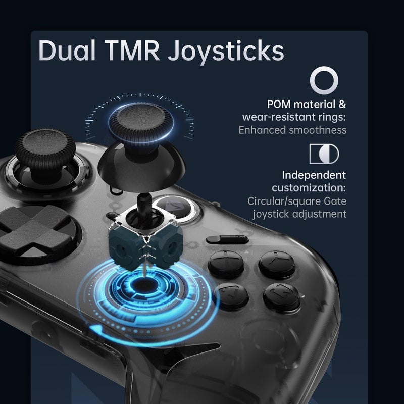 MACHENIKE G1 Pro Wireless PC Gaming Controller - TMR Effect Sticks & Triggers, 1000Hz Polling, Tri-Mode 2.4G/Bluetooth/Wired Gamepad, Multiplatform - PC/Windows/Android/iOS/Switch, Turbo, 600mAH battery (Carbon Ghost – Black Colour) - Image 4