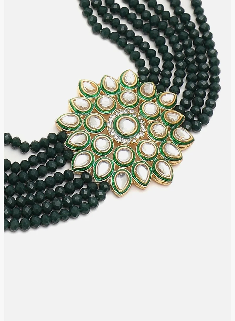 SOHI Gold Plated Kundan Beaded Party Necklace and Earring Set For Women