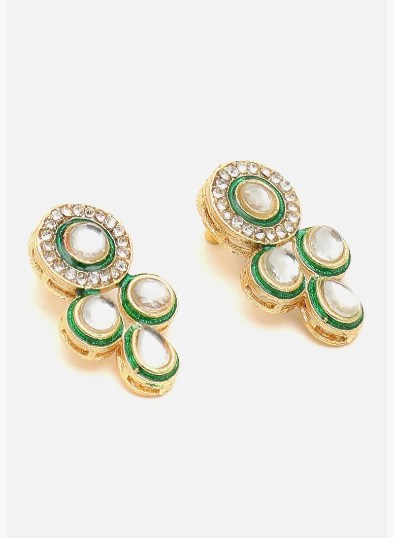SOHI Gold Plated Kundan Beaded Party Necklace and Earring Set For Women