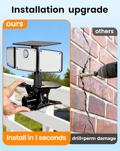 LIFENGSOLER Clip on Solar Lights, 1500LM Motion Sensor Security Lights with Remote Control, 270°Wide Angle Solar Flood Light, 3 Heads High Bright Solar Lights Outdoor Waterproof for Fence Gutter Yard（1Pack） - Image 5