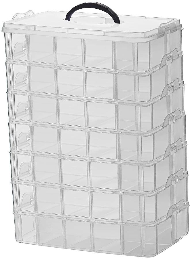 Sooyee 7 Layers Stackable Storage Container, 70 Adjustable Compartments Stackable Storage Container for Kids Toys, Art Crafts, Jewelry, Supplies, Mini Case & Letter Sticker Included,Clear - Image 4