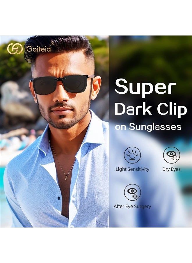 Polarized Flip up Clip on Sunglasses over Prescription Glasses for Men Women|Easy to Put on and Take off One-handed（Grey lenses）