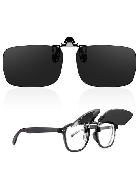 Polarized Flip up Clip on Sunglasses over Prescription Glasses for Men Women|Easy to Put on and Take off One-handed（Grey lenses）