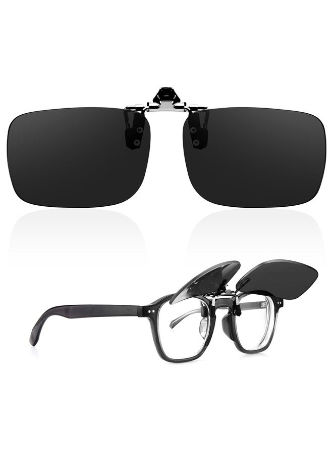 Polarized Flip up Clip on Sunglasses over Prescription Glasses for Men Women|Easy to Put on and Take off One-handed（Grey lenses）