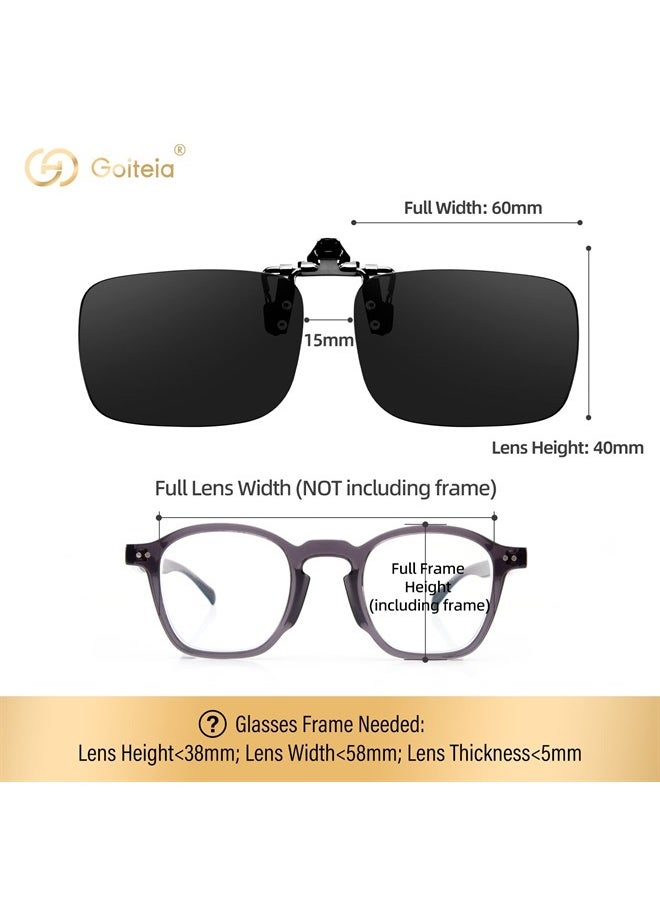 Polarized Flip up Clip on Sunglasses over Prescription Glasses for Men Women|Easy to Put on and Take off One-handed（Grey lenses）