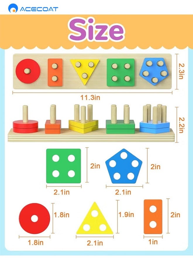 ACECOAT Montessori Sorting Stacking Toy for 1 2 3 Year Old Boy Girl, Toys for Ages 2-4 Toddlers Kids Baby, 1 2 Year Old Birthday Gifts, Wooden Learning Puzzles Shape Sorter Toy for Toddlers Educational Toys, Color Recognition Stacker Shape Sorter, Sorter toy,Learning Puzzles Gift - Image 5