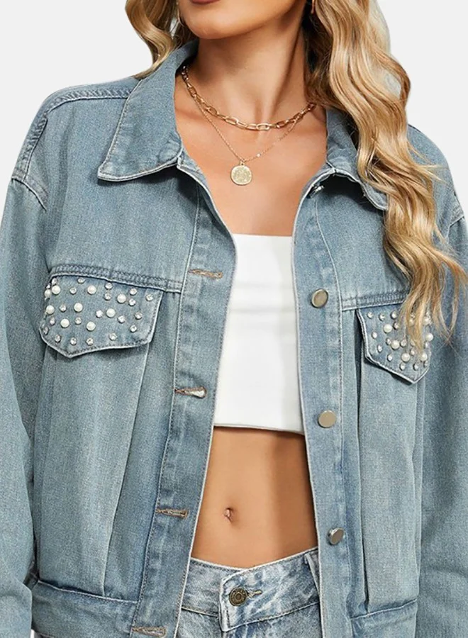 يونيكي Blue Collared Long Sleeve Denim Jacket