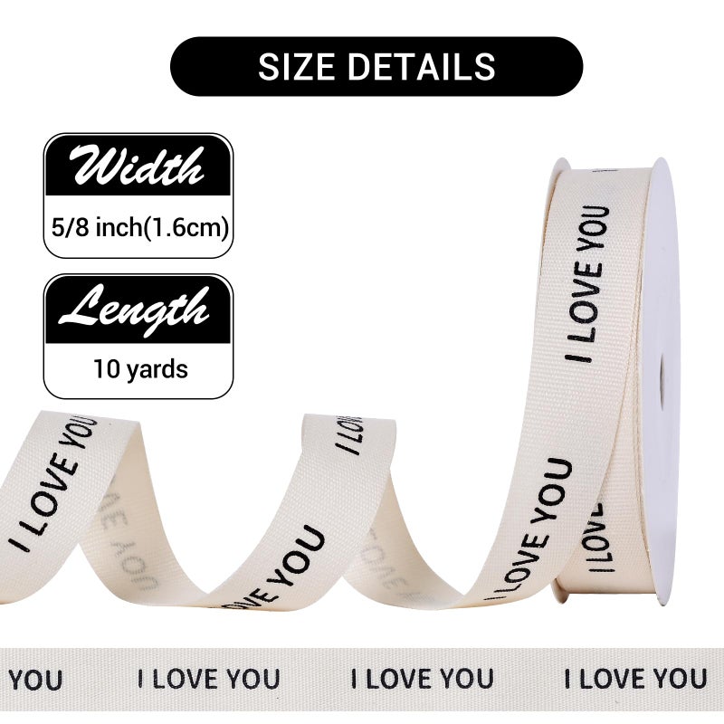 YAMA Valentine's Day Cotton Ribbon, 5/8 Inch x 10 Yard, Natural Teacher Ribbon with I Love You Printed for Gift Wrapping Crafts Flower Bouquet Party Decoration - Image 2