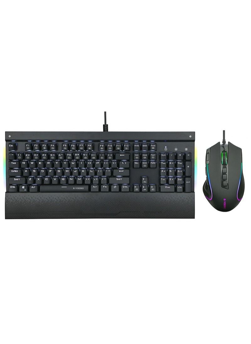 إي-يوسو Z-727 RGB لوحة مفاتيح الألعاب الميكانيكية أسود-أزرق التبديل مع مجموعة الماوس RGB Gaimg  - Image 1