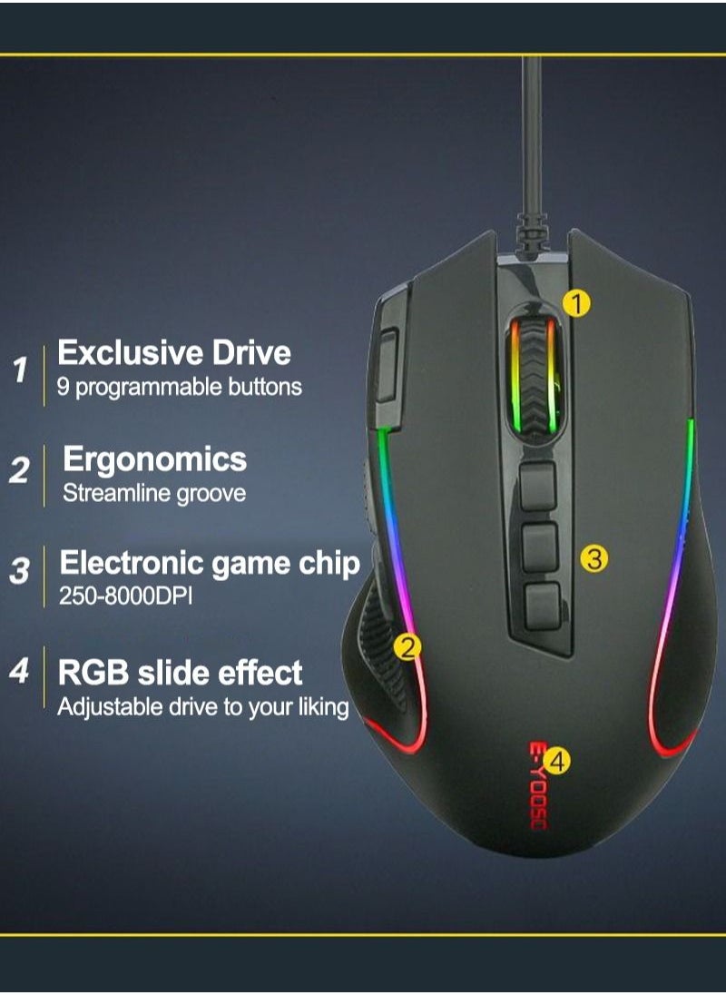 إي-يوسو Z-727 RGB لوحة مفاتيح الألعاب الميكانيكية أسود-أزرق التبديل مع مجموعة الماوس RGB Gaimg  - Image 5