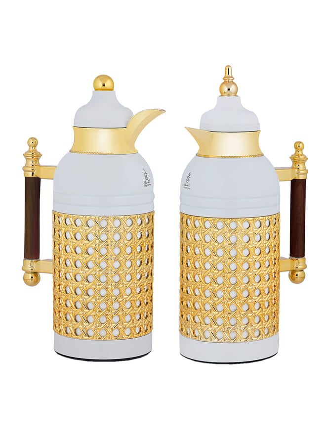 Alsaif Gallery Sarah pearl thermos set with dark wooden handle and gold, 2 pieces 
