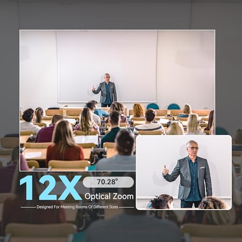 Tenveo 4K PTZ Conference Room Camera System, AI Auto-Tracking 12X Optical Zoom USB3.0 HDMI PTZ Camera and Bluetooth Speakerphone with 2 Expansion Mics Kit Wide Angle for Large Room Meetings - Image 5