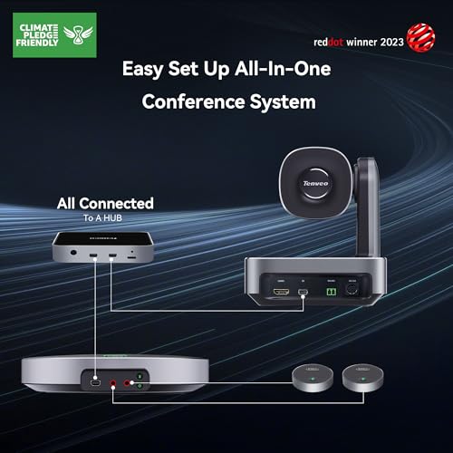 Tenveo 4K PTZ Conference Room Camera System, AI Auto-Tracking 12X Optical Zoom USB3.0 HDMI PTZ Camera and Bluetooth Speakerphone with 2 Expansion Mics Kit Wide Angle for Large Room Meetings - Image 3