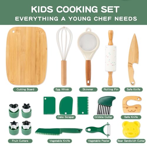 Busy edition 17 PCS Kids Knife Set for Real Cooking Montessori Kitchen Tools for Toddlers Cooking and Baking Set for Kids Little Chefs Crinkle Cutter Cutting Board Safe Knife - Image 5