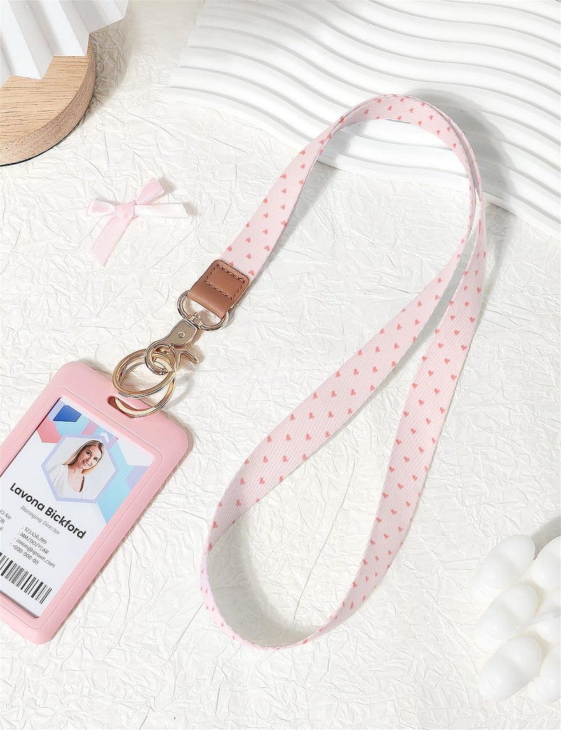 Knagsfa Lanyards for Keys, Neck Lanyards for ID Badges with Metal Hook, Cute Lanyard Keychain for Women, Pink Heart - Image 2