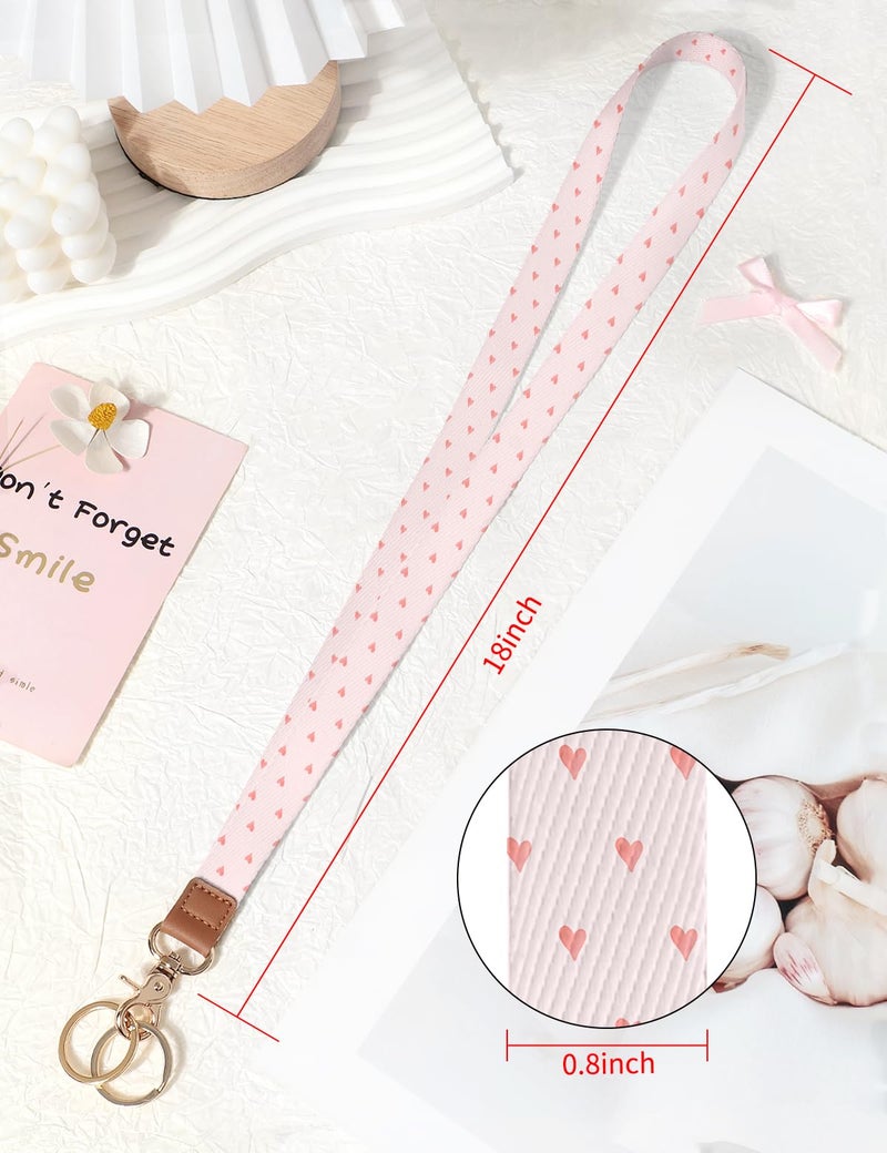 Knagsfa Lanyards for Keys, Neck Lanyards for ID Badges with Metal Hook, Cute Lanyard Keychain for Women, Pink Heart - Image 3