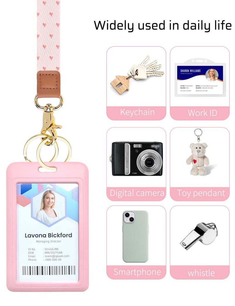 Knagsfa Lanyards for Keys, Neck Lanyards for ID Badges with Metal Hook, Cute Lanyard Keychain for Women, Pink Heart - Image 5