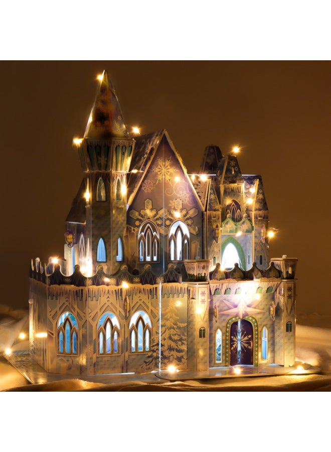 Children's 3D Jigsaw Ice And Snow Castle Assembled Building Blocks Model Girl's Hand Assembled Educational Toys Gift-Color:Castle Puzzle + Lantern - Image 1