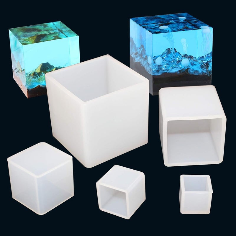 Snoogg 5 Pieces Cube Silicone Molds Square Resin Molds Resin Epoxy Casting Molds with 5 Different Sizes for DIY Craft Making - Image 1