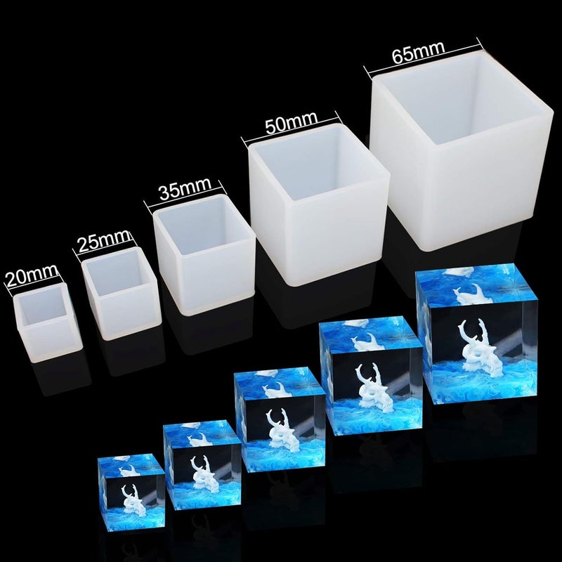 Snoogg 5 Pieces Cube Silicone Molds Square Resin Molds Resin Epoxy Casting Molds with 5 Different Sizes for DIY Craft Making - Image 4