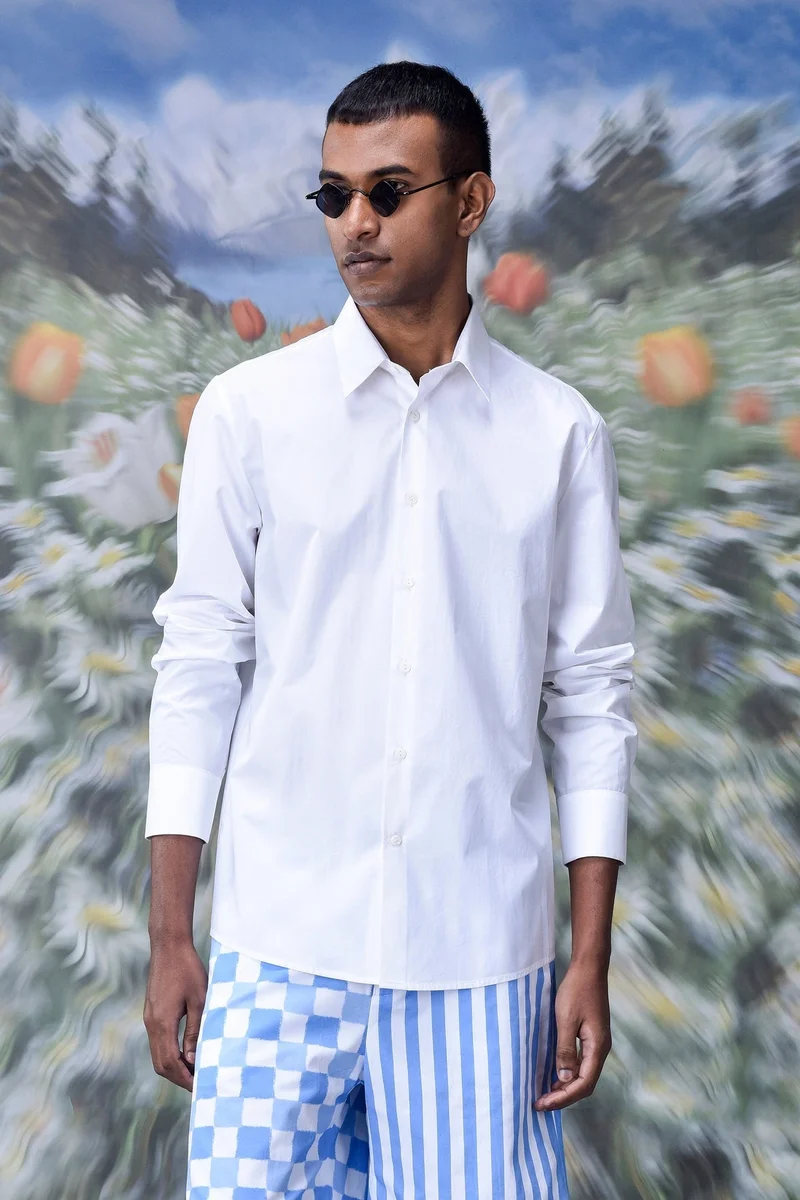 Genes Lecoanet Hemant  Cotton Poplin Regular Fit Shirt- White for Men | Best Price UAE