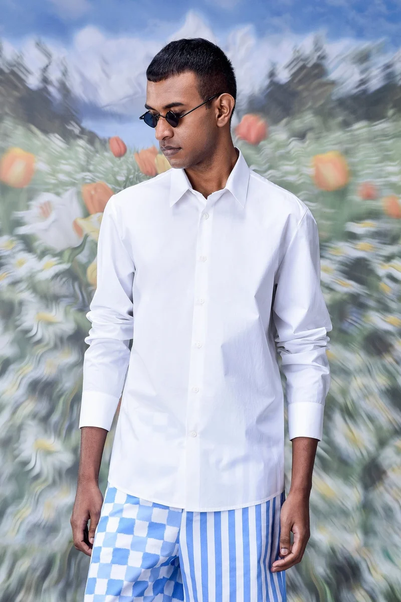 Genes Lecoanet Hemant Cotton Poplin Regular Fit Shirt- White