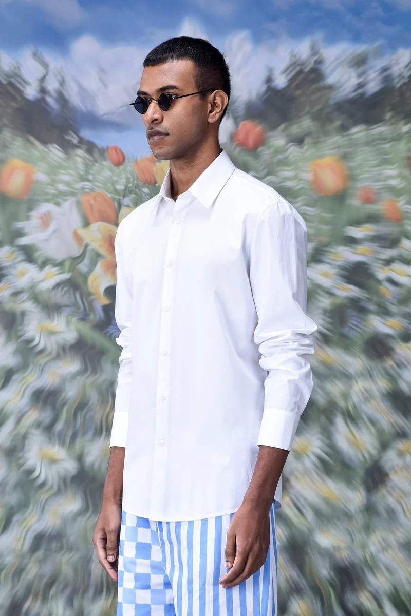 Genes Lecoanet Hemant  Cotton Poplin Regular Fit Shirt- White for Men | Best Price UAE