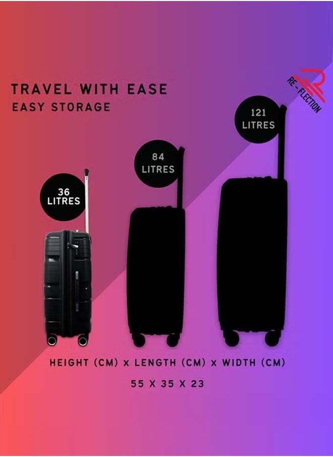 REFLECTION 20 Inches Classy PP Hard Luggage, Trolley Bag with 4 Spinner Wheels and TSA Lock, Black, 53 cm