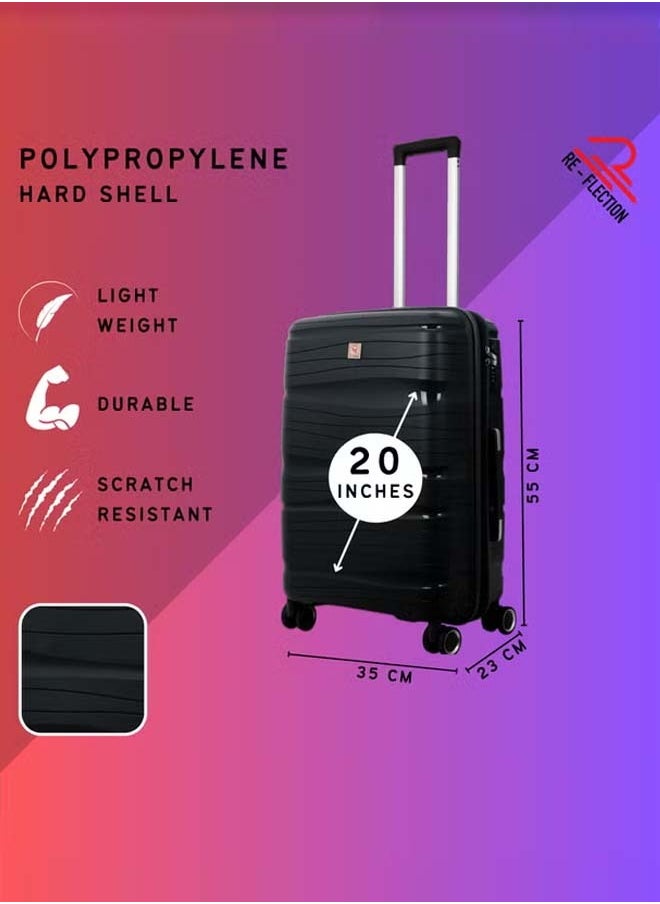 REFLECTION 20 Inches Classy PP Hard Luggage, Trolley Bag with 4 Spinner Wheels and TSA Lock, Black, 53 cm