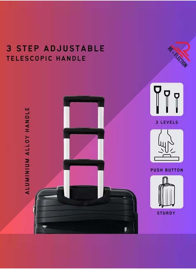 REFLECTION 20 Inches Classy PP Hard Luggage, Trolley Bag with 4 Spinner Wheels and TSA Lock, Black, 53 cm