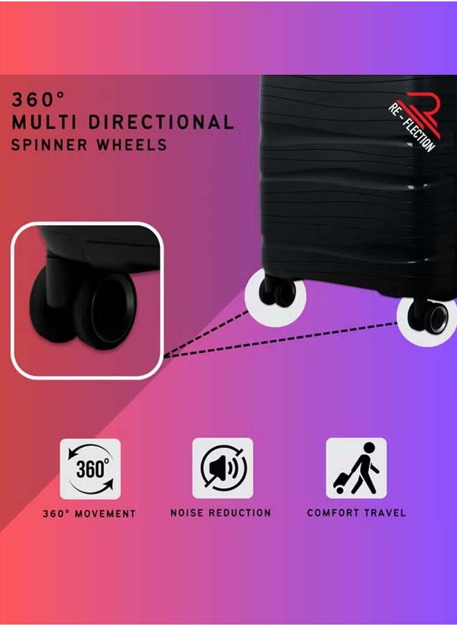 REFLECTION 20 Inches Classy PP Hard Luggage, Trolley Bag with 4 Spinner Wheels and TSA Lock, Black, 53 cm