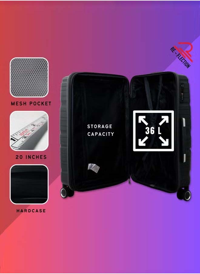 REFLECTION 20 Inches Classy PP Hard Luggage, Trolley Bag with 4 Spinner Wheels and TSA Lock, Black, 53 cm