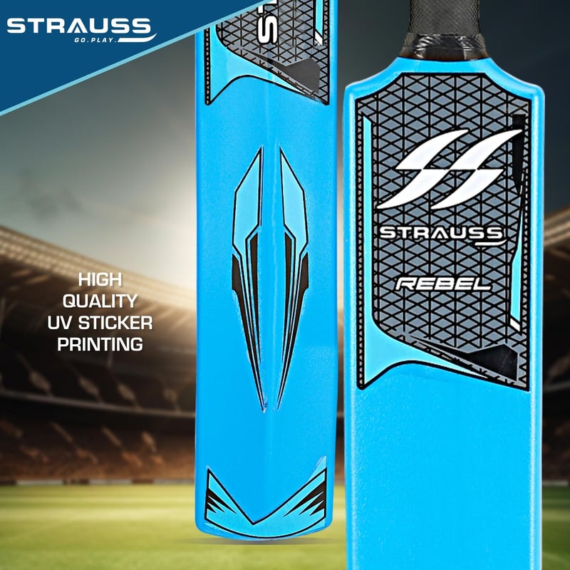 STRAUSS مجموعة كريكيت (حجم كامل) | مضرب بلاستيكي متين، كرة، أعمدة | مجموعة للمبتدئين للأطفال والبالغين | خفيفة الوزن وسهلة الاستخدام | معدات كريكيت كاملة للمتعة الخارجية وجلسات التدريب (زرقاء) - Image 5