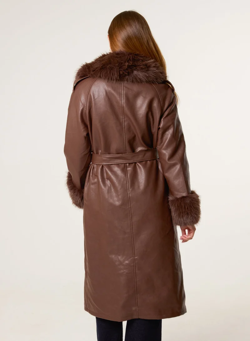 Blue Vanilla Faux Fur Cuff &amp; Collar Coat