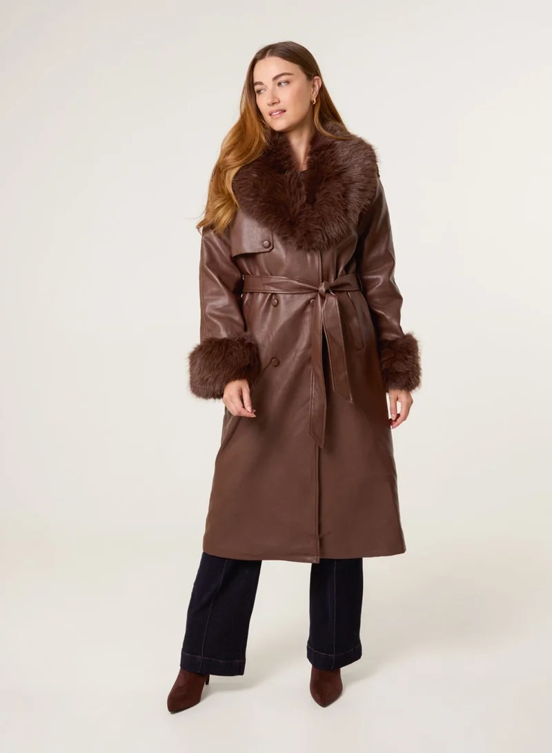 Blue Vanilla Faux Fur Cuff &amp; Collar Coat