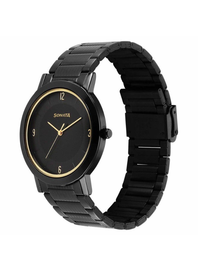 Sonata ساعة يد للرجال 77108NM02 – قرص أسود، سوار من الفولاذ المقاوم للصدأ الأسود، حركة كوارتز - Image 2