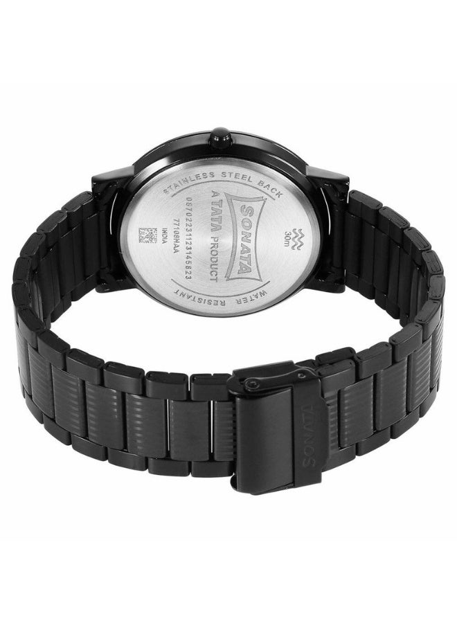 Sonata ساعة يد للرجال 77108NM02 – قرص أسود، سوار من الفولاذ المقاوم للصدأ الأسود، حركة كوارتز - Image 4