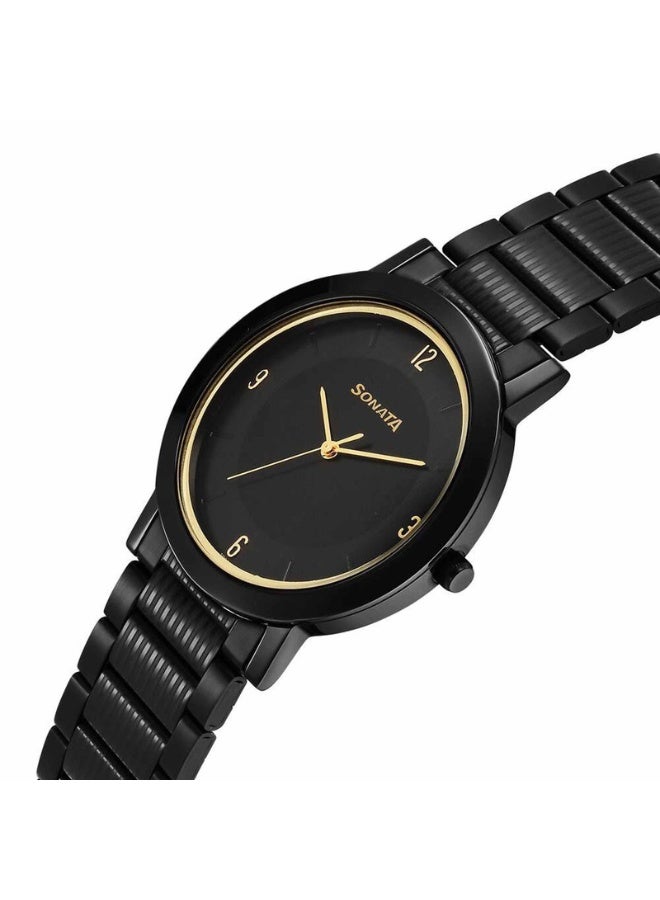 Sonata ساعة يد للرجال 77108NM02 – قرص أسود، سوار من الفولاذ المقاوم للصدأ الأسود، حركة كوارتز - Image 3