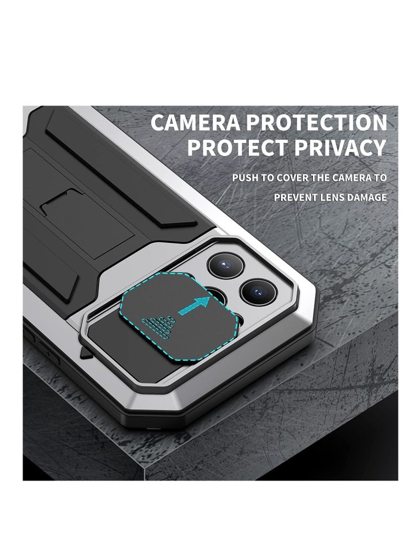 NIBEMINENT Metal Cover Case for iPhone 13 Pro Max with Screen Protector Military Rugged Heavy Duty Shockproof Stand Camera Full case (13 Max- Style 2, Silver 2) - Image 2