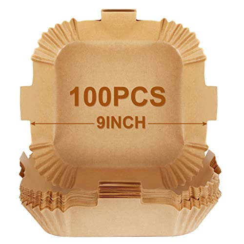 BYKITCHEN Air Fryer Parchment Paper Set of 100 9 Inch Square Air Fryer Liners Airfryer Accessories Compatible with Corsori Ninja Gourmia and More