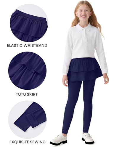 Auranso Girls Leggings with Skirt Kids Clothes Ruffle Tutu Pants Navy 4-5T - Image 3