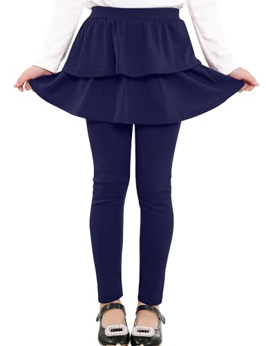 Auranso Girls Leggings with Skirt Kids Clothes Ruffle Tutu Pants Navy 4-5T - Image 1