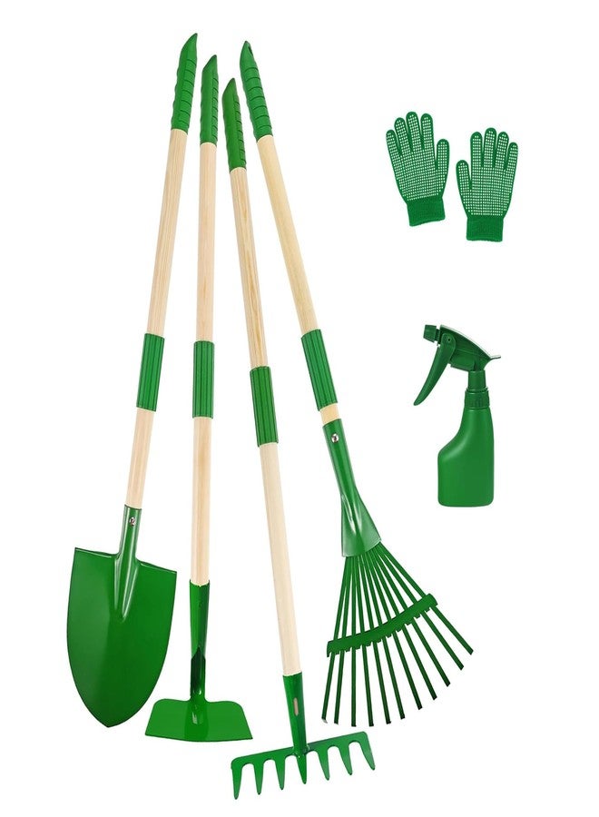 Azefun Kids Gardening Tool Set,6 pcs Detachable Toddler Gardening Tools with Shovel,Rake,Hoe and Rake for Outdoor Summer Yard Lawn Beach,Christmas Birthday Gifts for Age 3,4,5 Year (Green Shovel) - Image 1