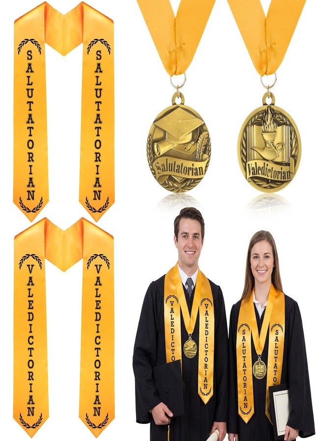 Funnysoft 4 Pack Graduation Stole Sash and Award Medal Set 2026 Valedictorian Salutatorian Graduation Stole and Award Medal with Gold Grossgrain Ribbon for Students - Image 1
