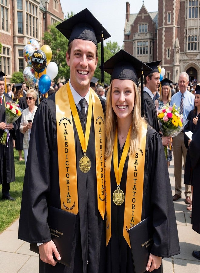 Funnysoft 4 Pack Graduation Stole Sash and Award Medal Set 2026 Valedictorian Salutatorian Graduation Stole and Award Medal with Gold Grossgrain Ribbon for Students - Image 5