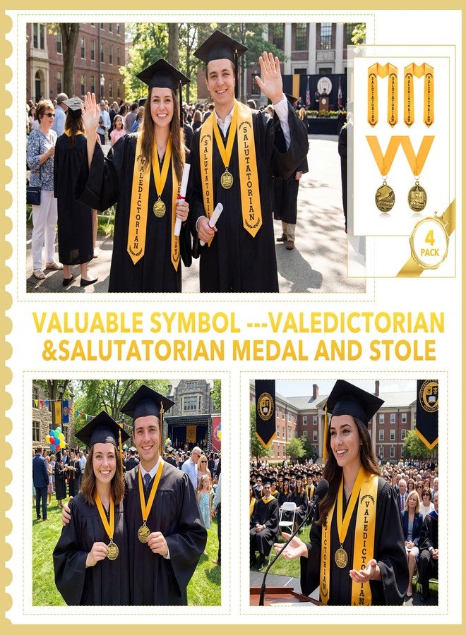 Funnysoft 4 Pack Graduation Stole Sash and Award Medal Set 2026 Valedictorian Salutatorian Graduation Stole and Award Medal with Gold Grossgrain Ribbon for Students - Image 4