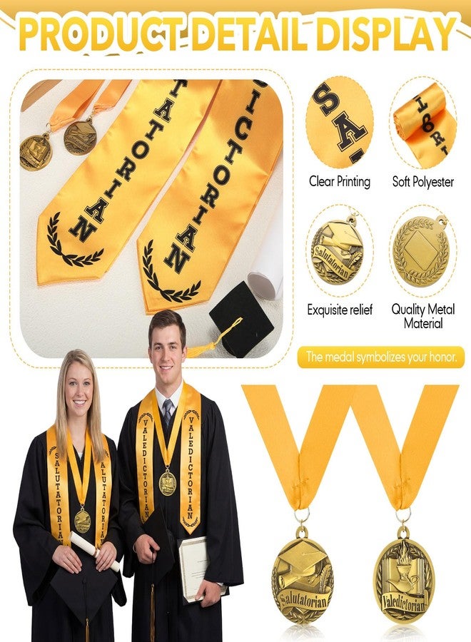 Funnysoft 4 Pack Graduation Stole Sash and Award Medal Set 2026 Valedictorian Salutatorian Graduation Stole and Award Medal with Gold Grossgrain Ribbon for Students - Image 3