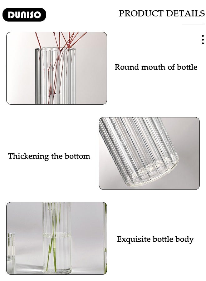DUNISO Glass Vase for Flowers Vertical Striped Flower, Vase Modern Desktop Decor, Flower Arrangement Dried Flower Hydroponic Plant Home Office Dining Living Room  - Image 2