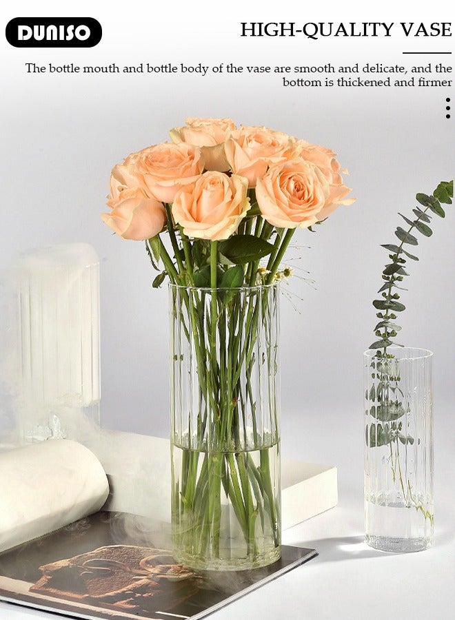 DUNISO Glass Vase for Flowers Vertical Striped Flower, Vase Modern Desktop Decor, Flower Arrangement Dried Flower Hydroponic Plant Home Office Dining Living Room  - Image 3